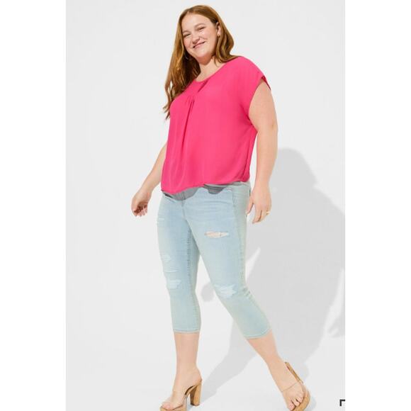 Torrid Top Womens 1X Hot Pink Envelope Back Boxy Crop Pintuck Cool Girl Fairy - Picture 2 of 11